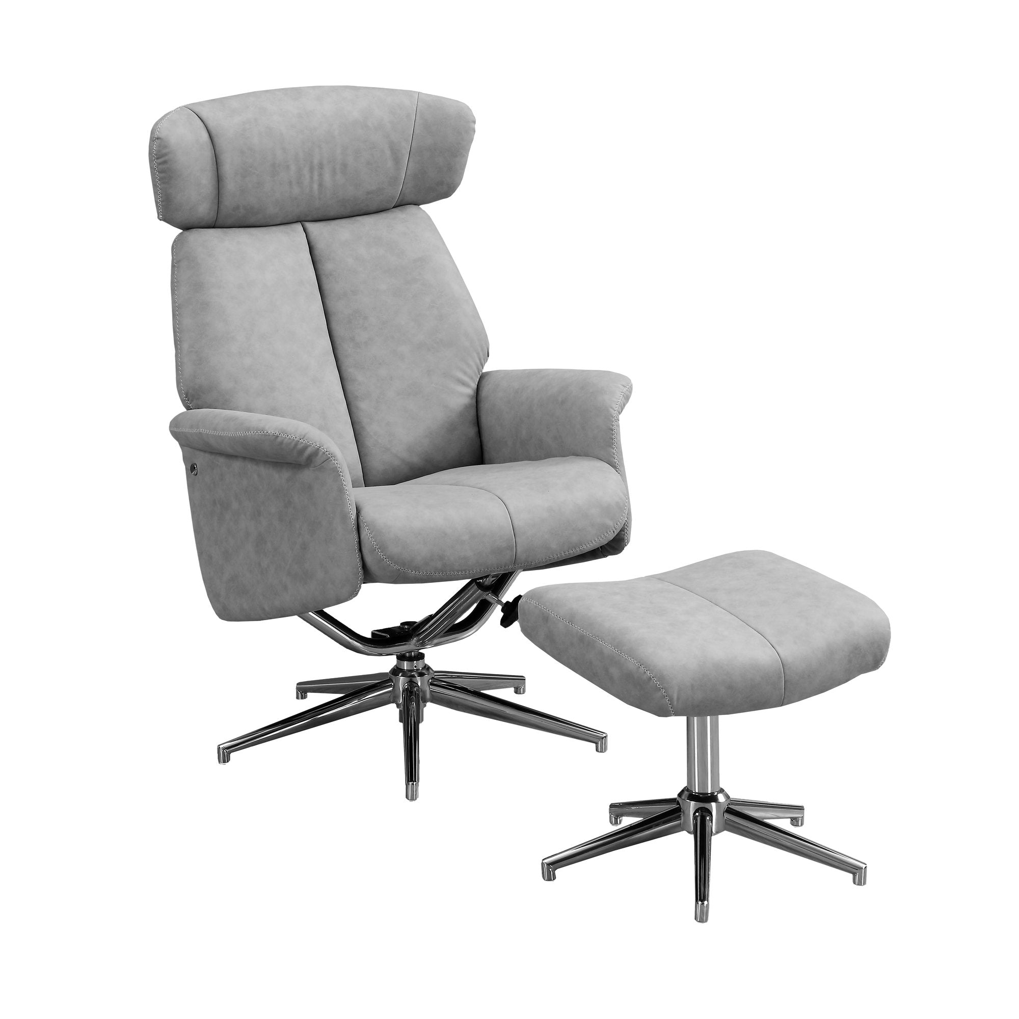 Reclining Chair - 2Pcs Set / Grey Swivel -Adjust Headrest