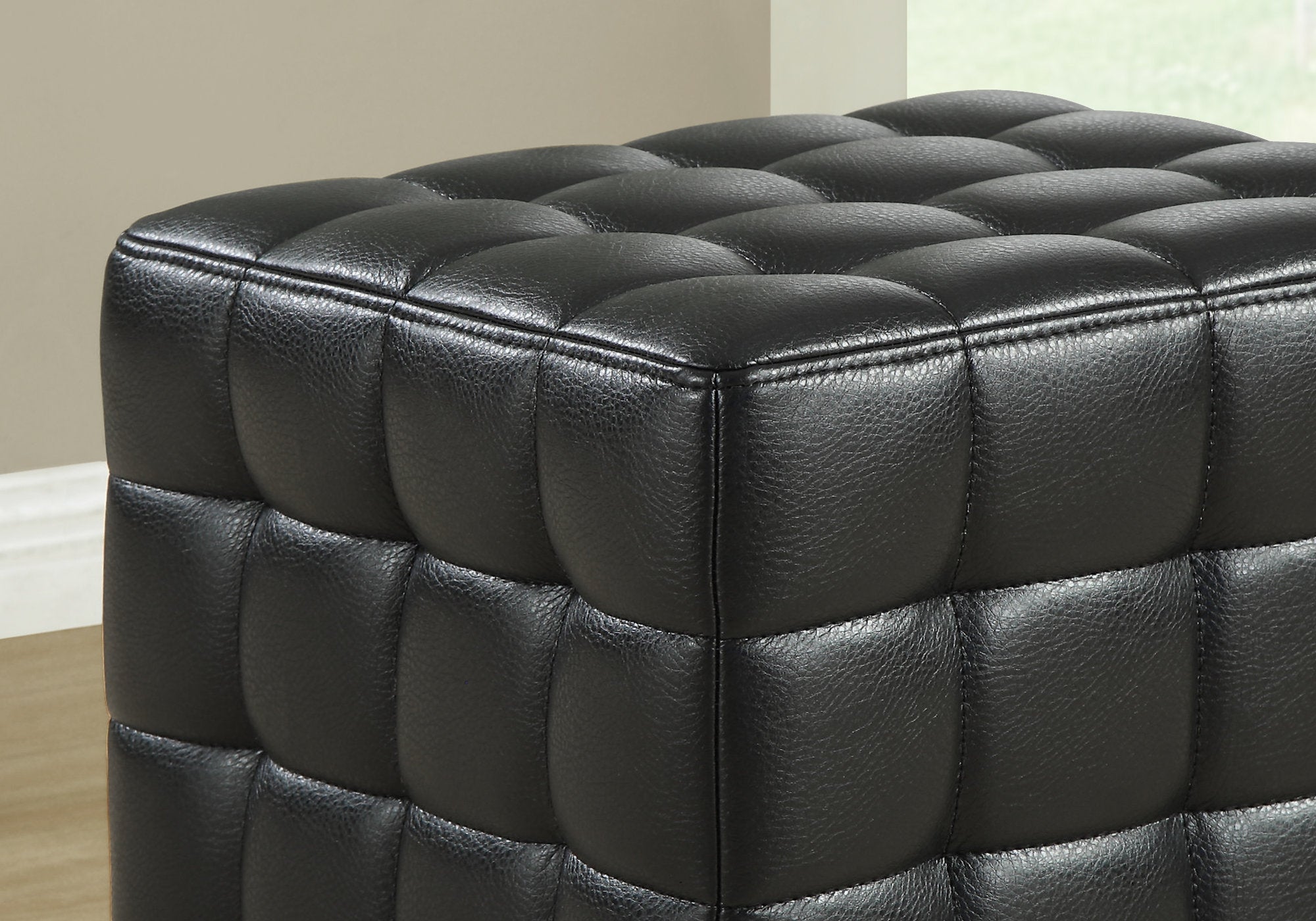 Ottoman - Black Leather-Look Fabric