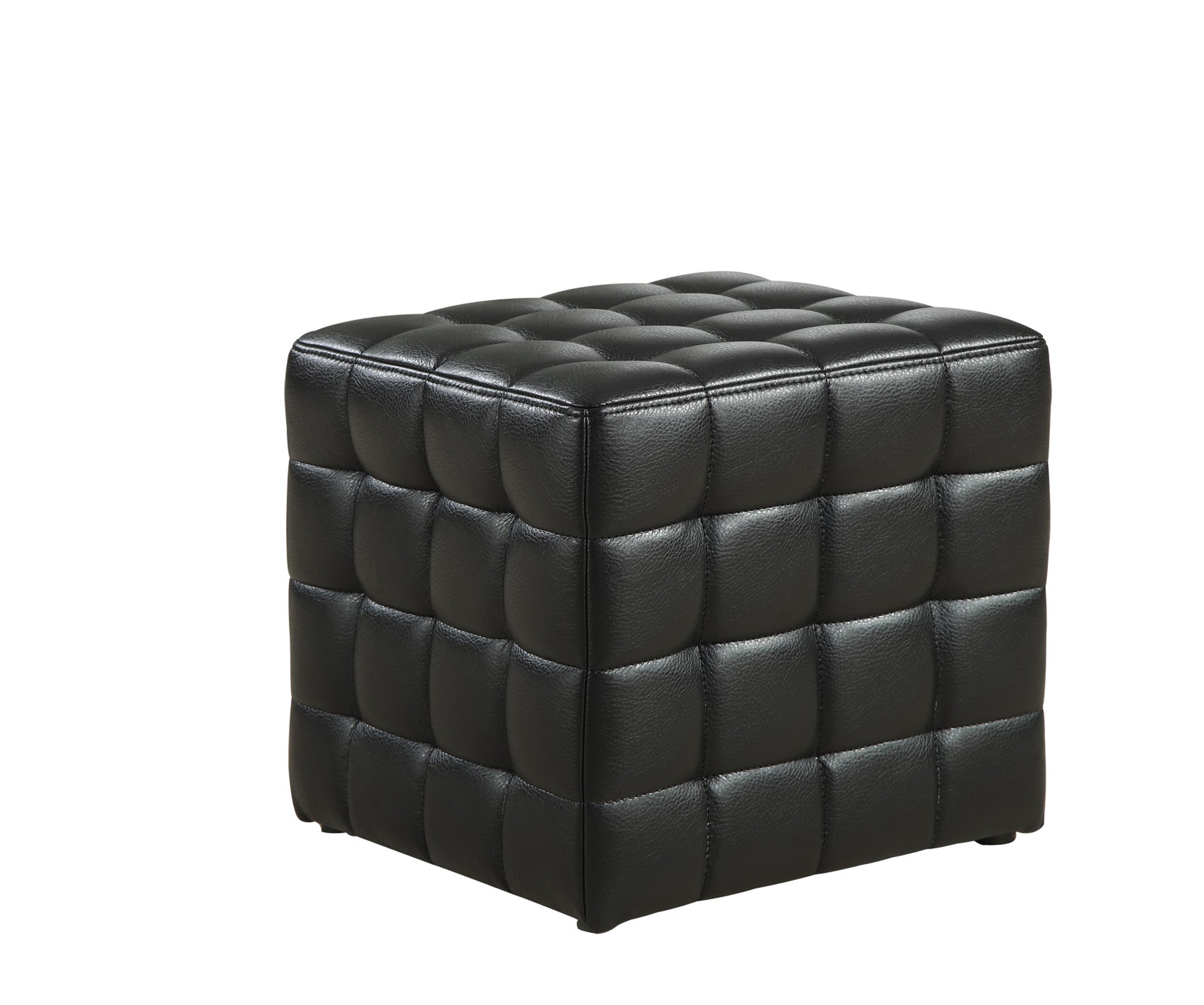 Ottoman - Black Leather-Look Fabric