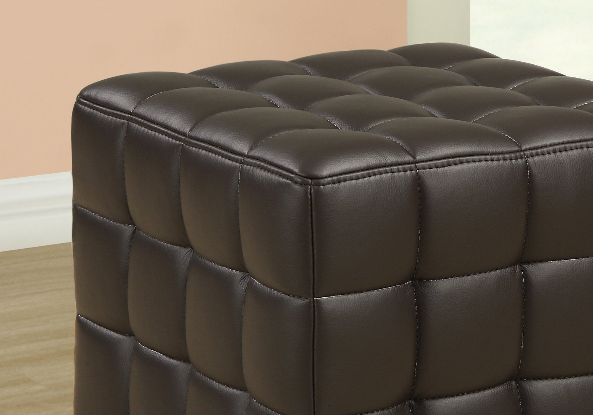 Ottoman - Dark Brown Leather-Look Fabric