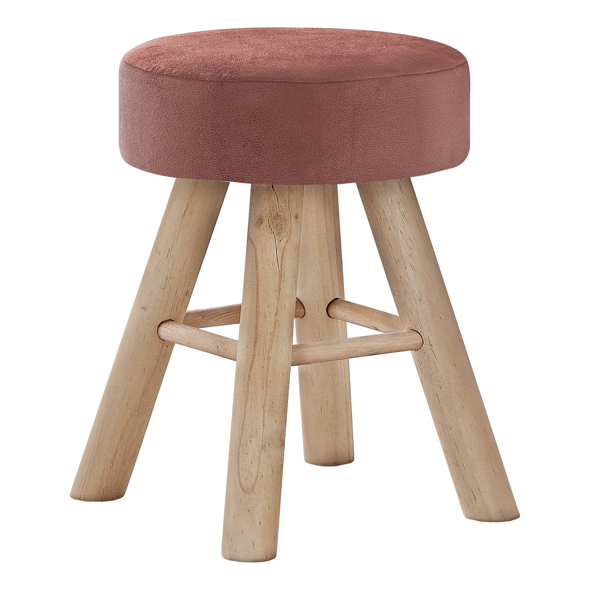 Ottoman - Dark Pink Velvet / Natural Wood Legs