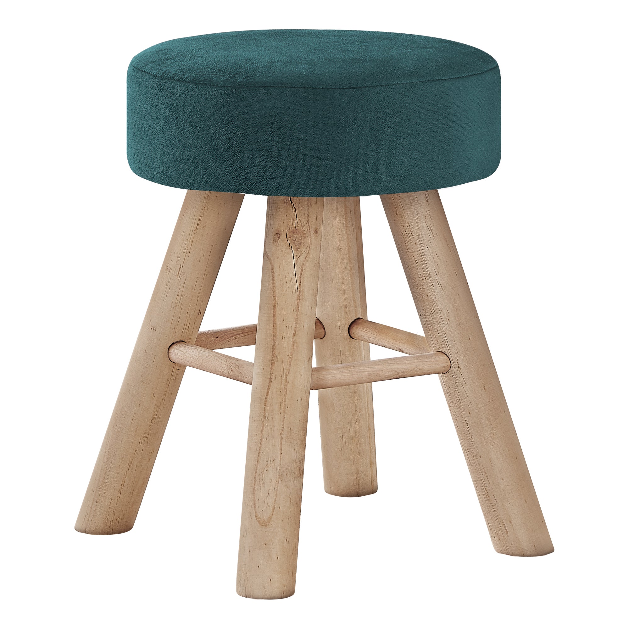 Ottoman - Turquoise Velvet / Natural Wood Legs