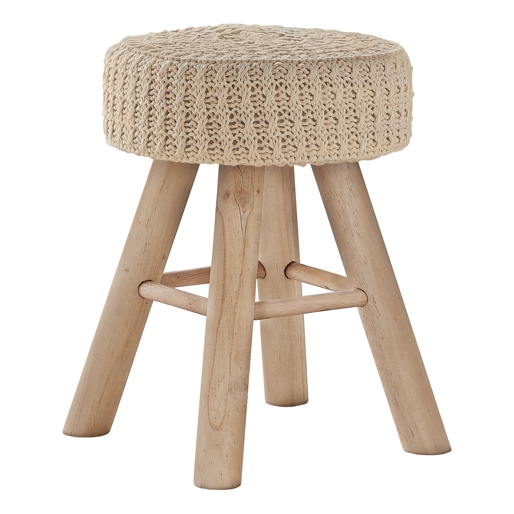 Ottoman - Beige Knit / Natural Wood Legs