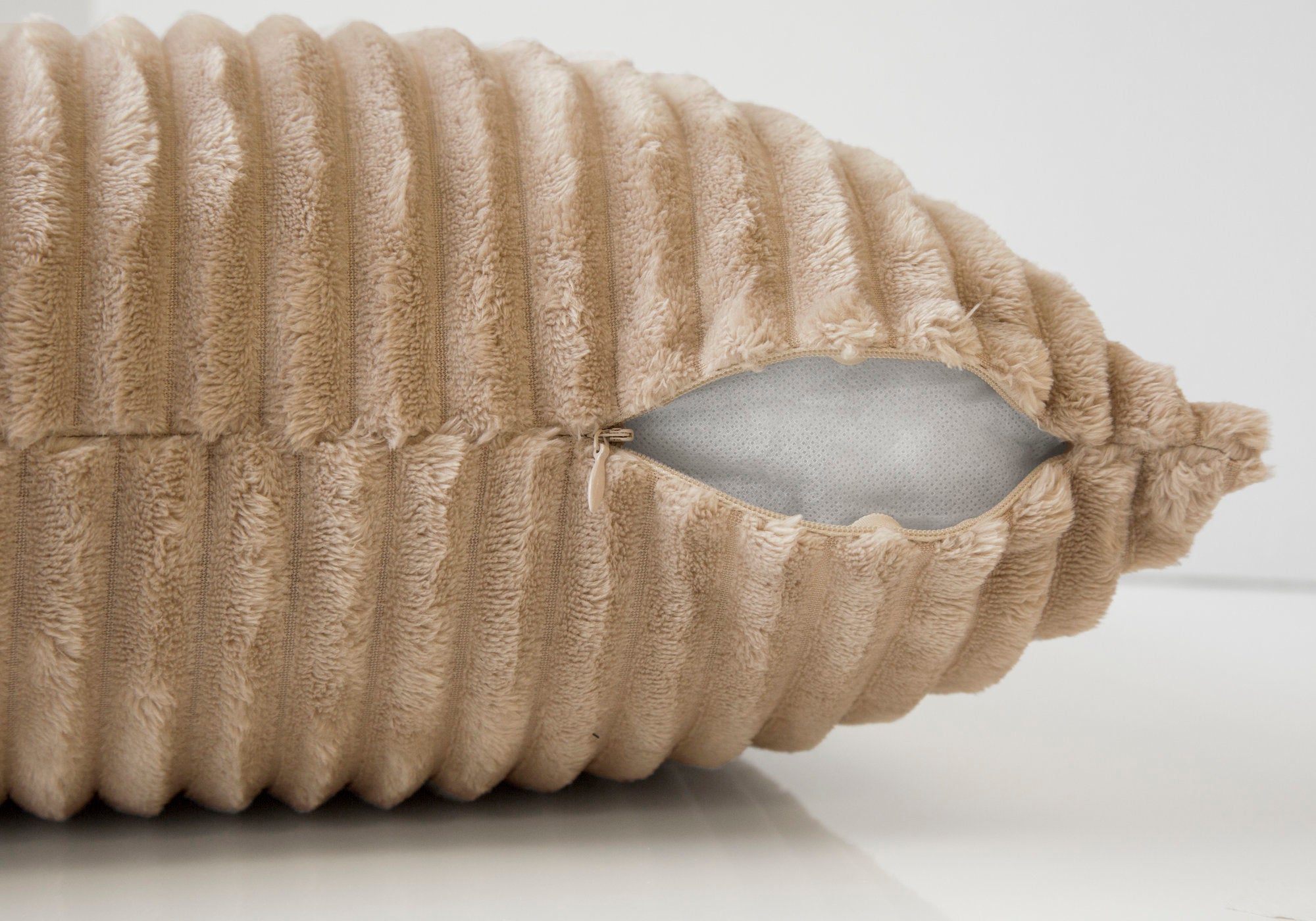 Pillow - 18X 18 / Beige Ultra Soft Ribbed Style / 2Pcs