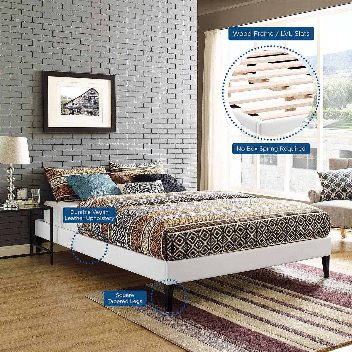 Tessie Queen Vinyl Bed Frame with Squared Tapered Legs