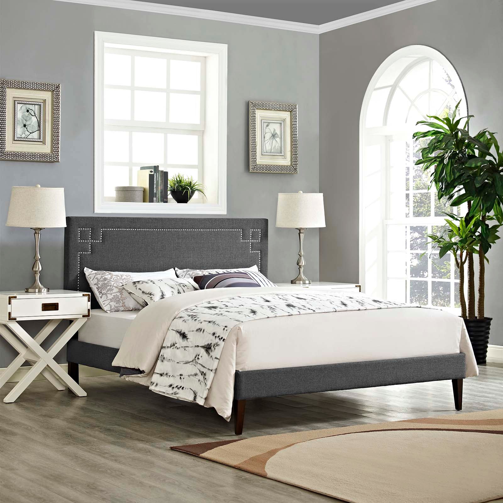 Ruthie Queen Fabric Platform Bed with Squared Tapered Legs