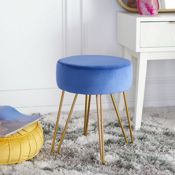 Abrea Round Ottoman - Steel Blue Velvet