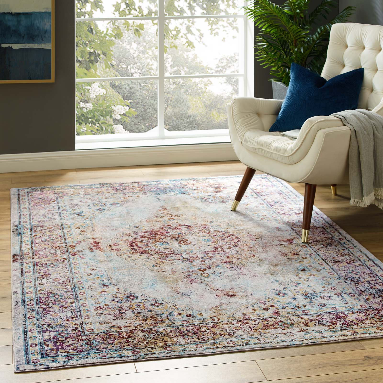 Success Merritt Transitional Distressed Floral Persian Medallion 5x8 Area Rug