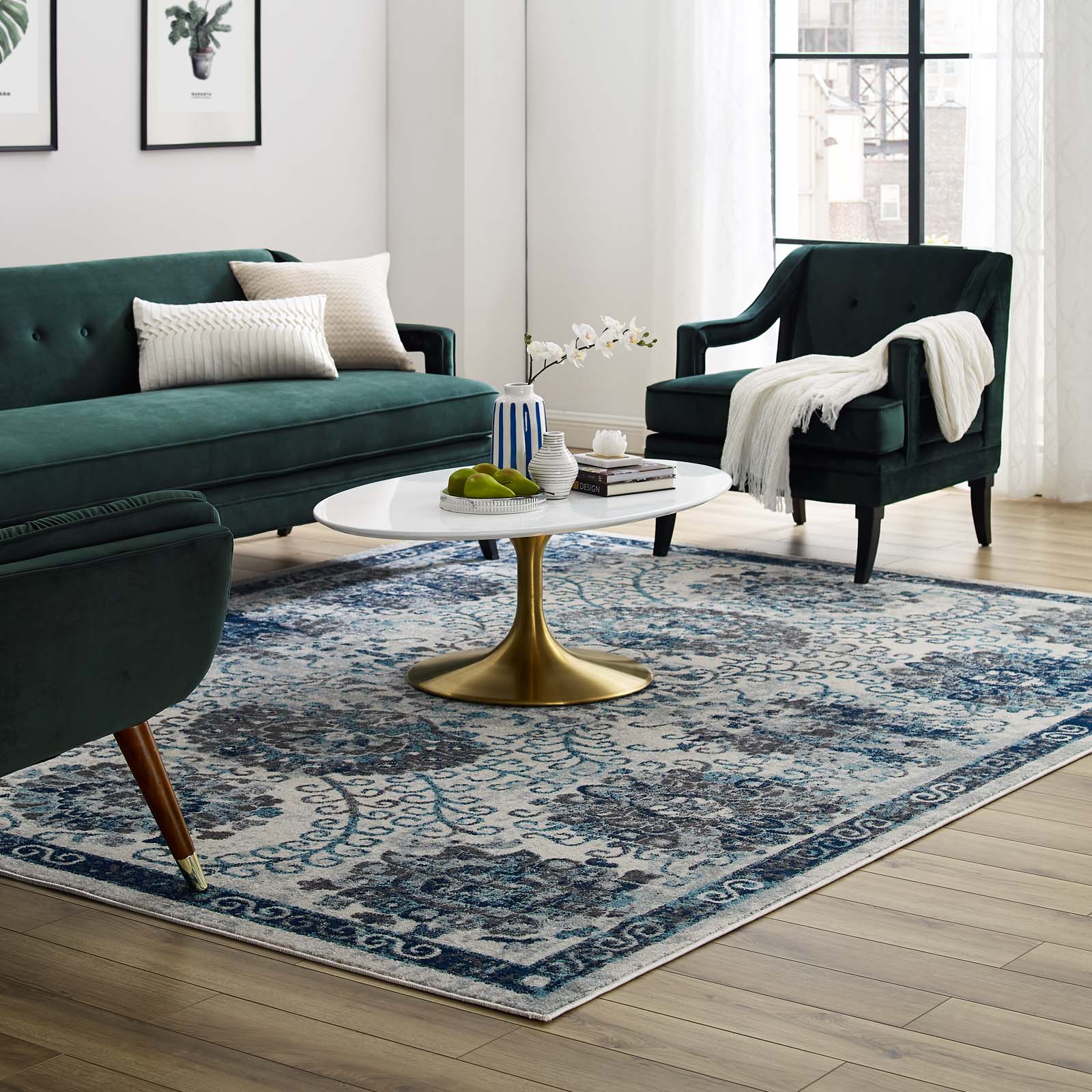 Entourage Kensie Distressed Floral Moroccan Trellis  8x10 Area Rug