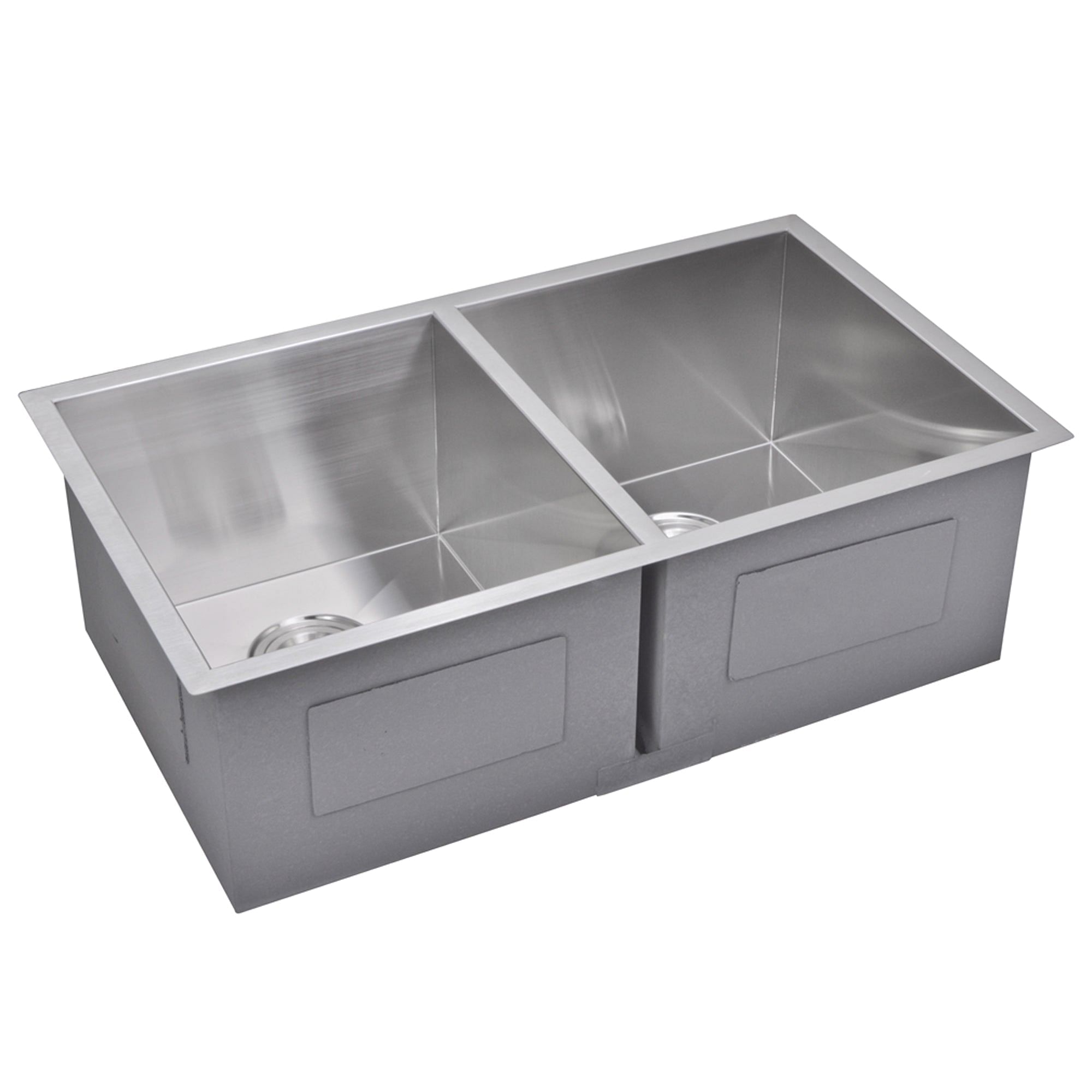 31 Inch X 18 Inch Zero Radius 50/50 Double Bowl Stainless Steel Hand Made Undermount Kitchen Sink With Drains and Strainers