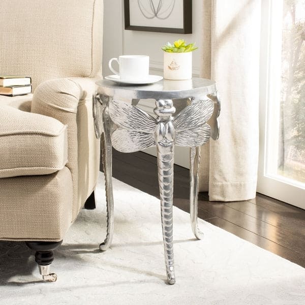 Melika Dragonfly Legs Unique Accent Side Tables for Living Room | Silver