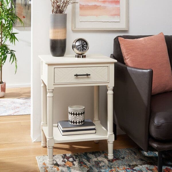 PEYTON 1 Drawer Timeless Side Accent & End Table For Living Room | White
