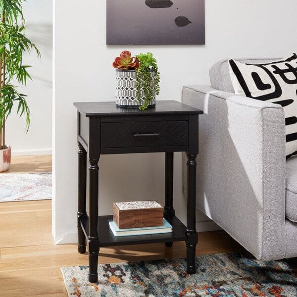 Peyton 1 Drawer Stylish Side Accent and End Tables for Living Room | Black