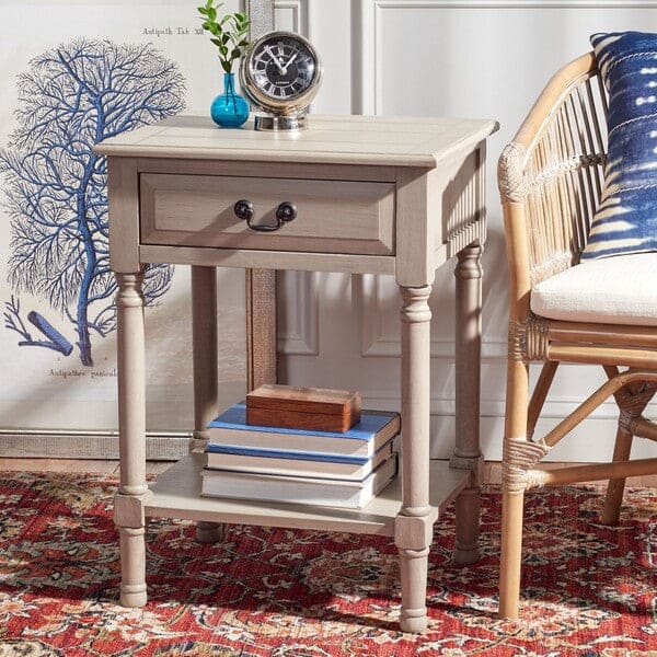 Whitney 1 Drawer End Tables & Side Accent Table for Living Room | Greige