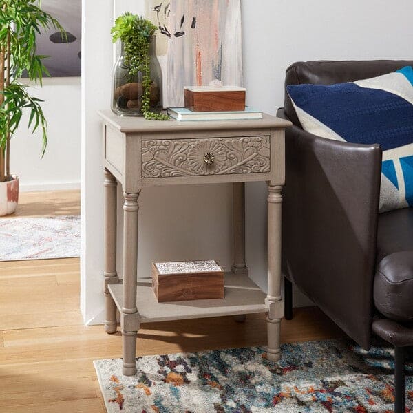 Josie 1 Drawer Timeless & Enduring Side Accent Table for Living Room | Greige