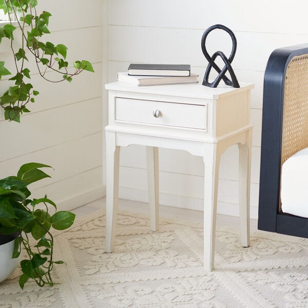 Opal 1Drw Square Accent Table for Living Room | White