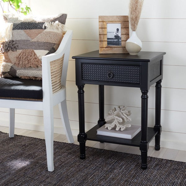 Haines 1Drw Natural Wooden Accent Table for Living Room Decor | Black