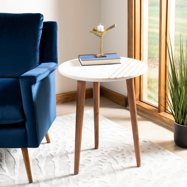 Valerie White Marble Round Accent Table for Living Room Decor