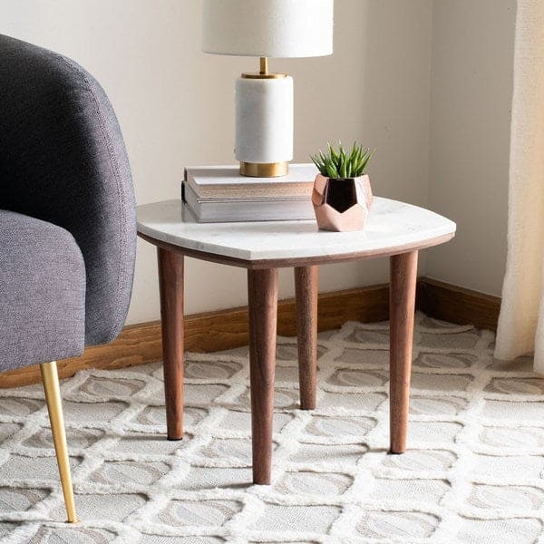 Lara Marble White & Wood Side Table for Your Living Room | Walnut