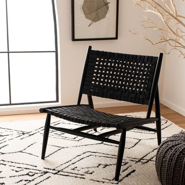 Soleil Leather Woven Stylish & Comfortable Living Room Accent Chair | Black
