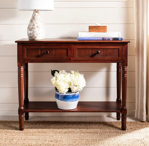 Samantha 2 Drawer Console in Dark Cherry Finish