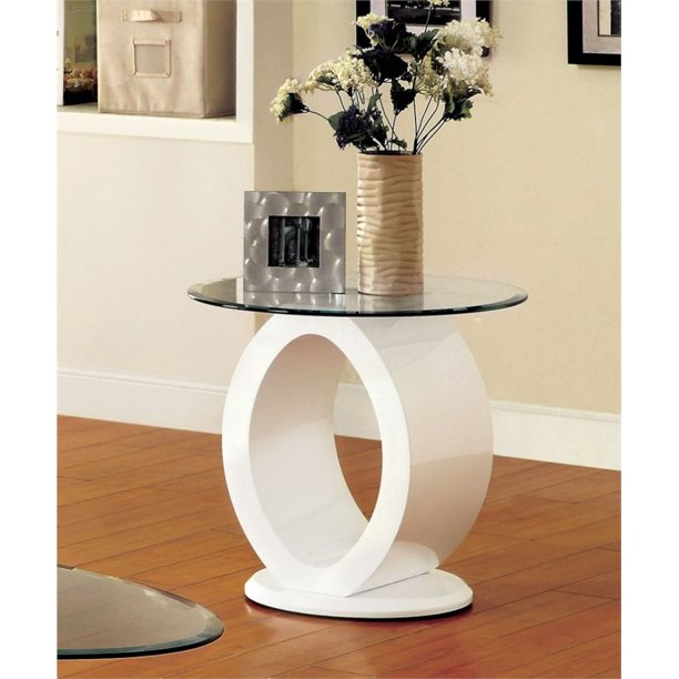 Lyndie Contemporary Glass Top End Table in White
