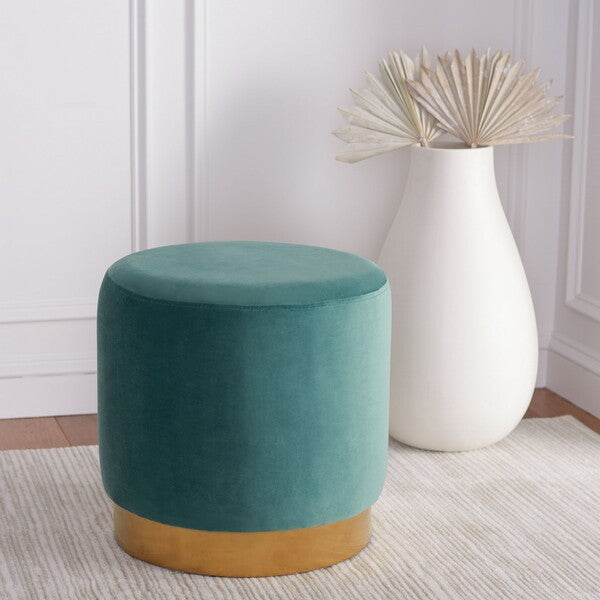 Abrea Round Ottoman - Luxuriously Soft Seafoam Velvet