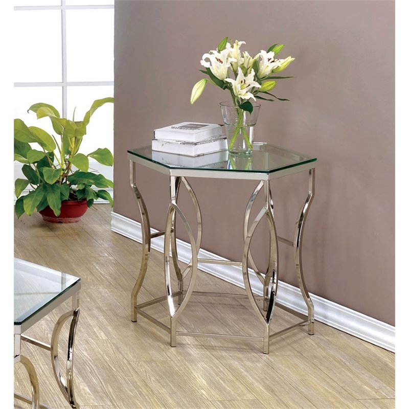 Firnley Contemporary Glass Top Hexagon End Table