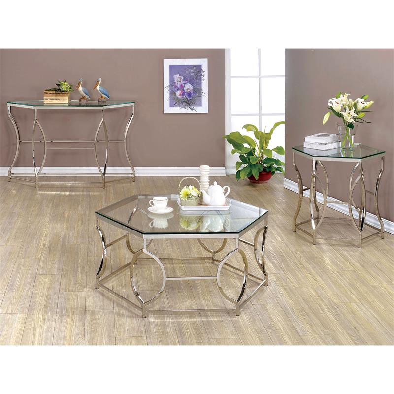 Firnley Contemporary Glass Top Hexagon End Table
