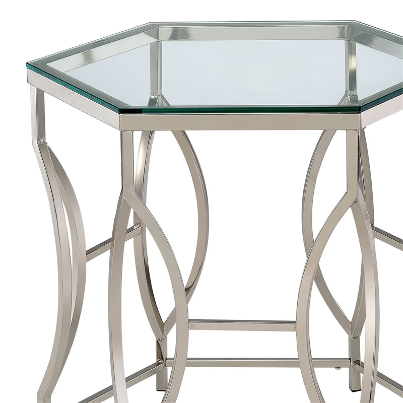 Firnley Contemporary Glass Top Hexagon End Table