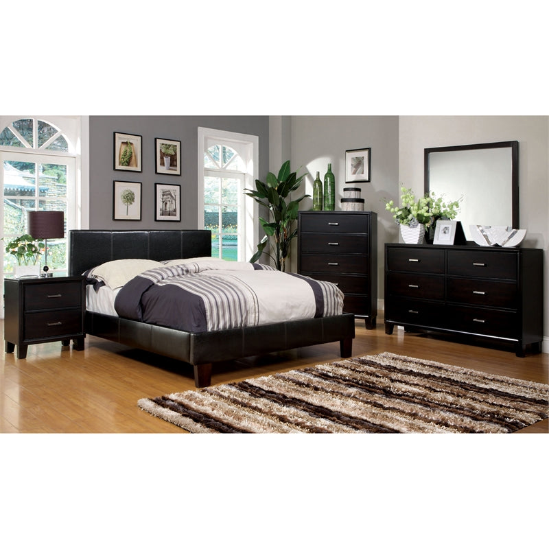 Ameena Contemporary Faux Leather Eastern King Platform Bed in Espresso