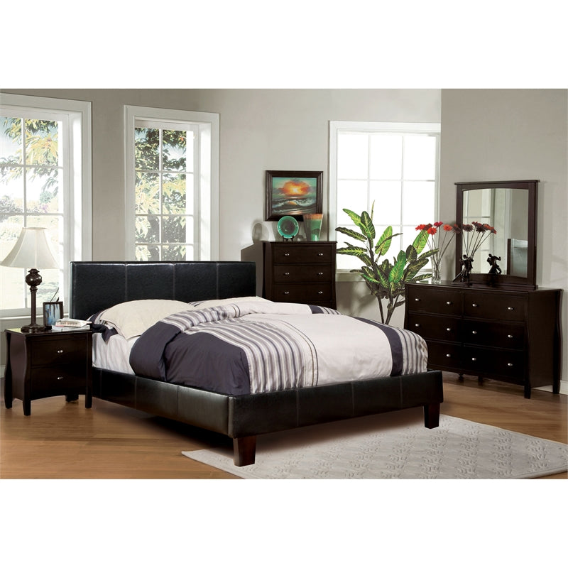 Ameena Contemporary Faux Leather Eastern King Platform Bed in Espresso