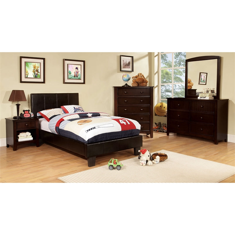 Ameena Contemporary Faux Leather Eastern King Platform Bed in Espresso