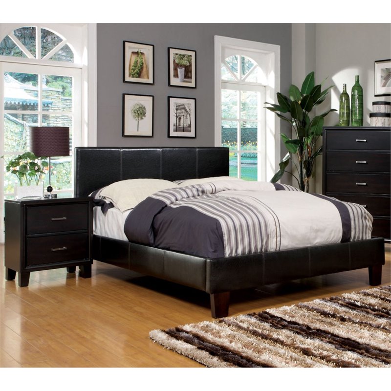 Ameena Contemporary Faux Leather Eastern King Platform Bed in Espresso