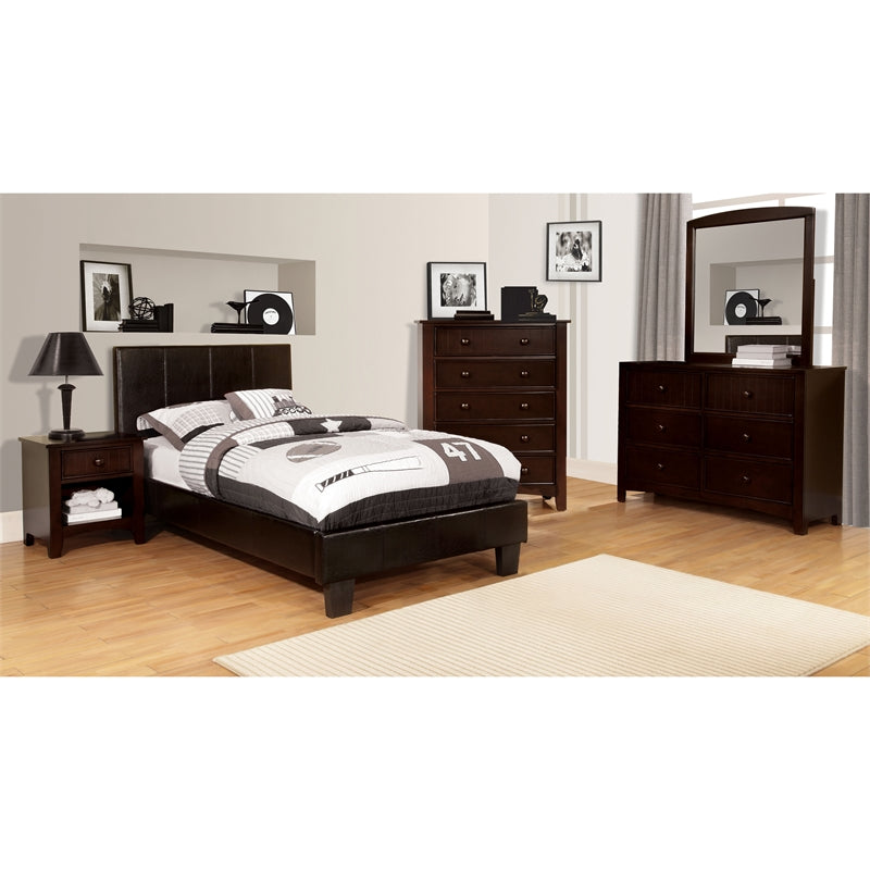 Ameena Contemporary Faux Leather Twin Platform Bed in Espresso