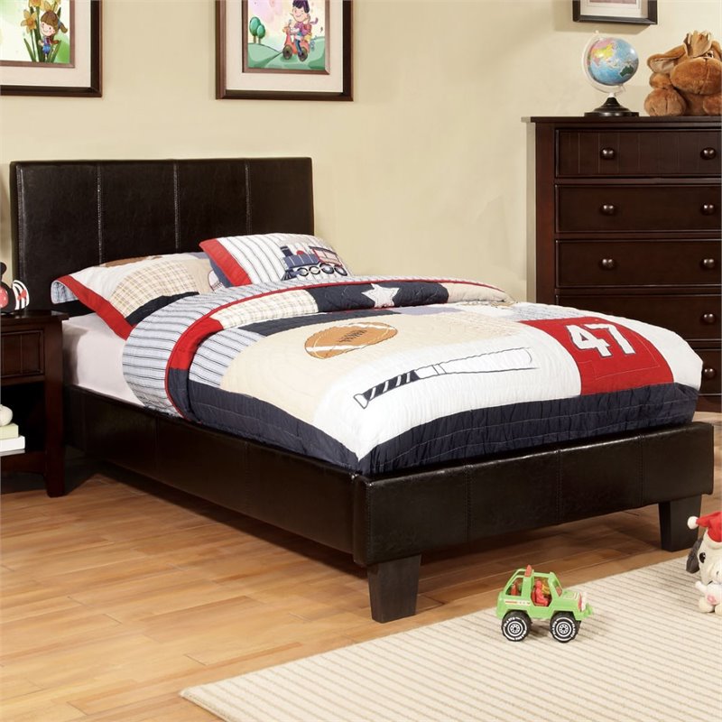 Ameena Contemporary Faux Leather Twin Platform Bed in Espresso