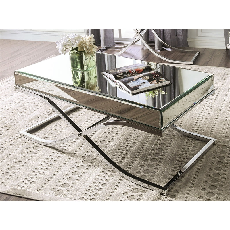 Lorrisa Contemporary Glass Top Coffee Table in Chrome