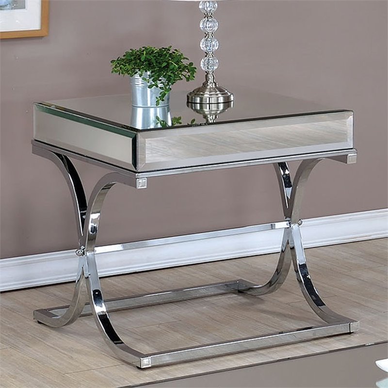 Lorrisa Contemporary Glass Top End Table in Chrome