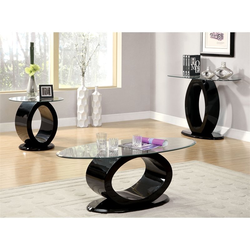 Lyndie Contemporary Glass Top Coffee Table in Black