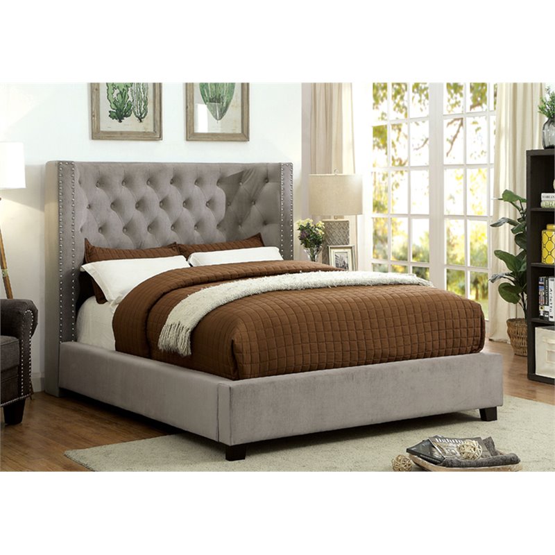 Piklin Transitional Queen Wingback Bed in Gray