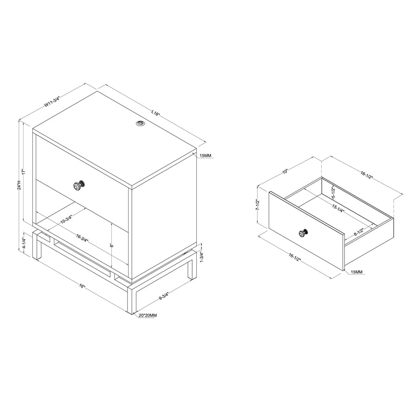 Lyn End Table with USB Port in White Marble