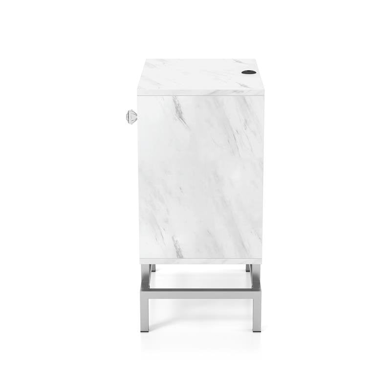 Lyn End Table with USB Port in White Marble