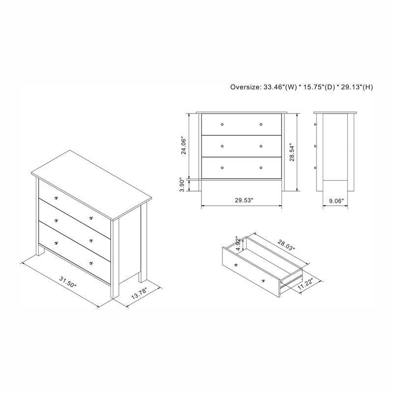 Zillett 3-Drawer Chest in Vintage Gray Oak