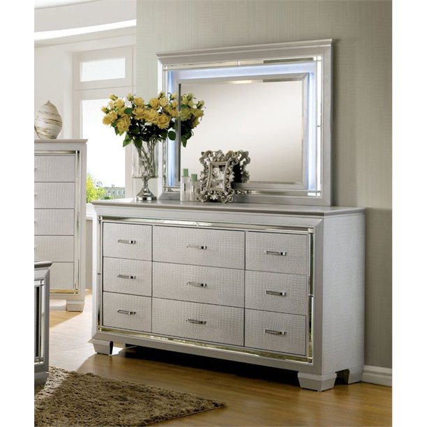 Balitoria Contemporary 9-Drawer Dresser with Mirror in Silver