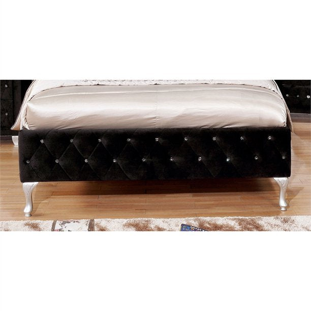 Clerita Transitional Wingback Tufted Queen Bed in Black