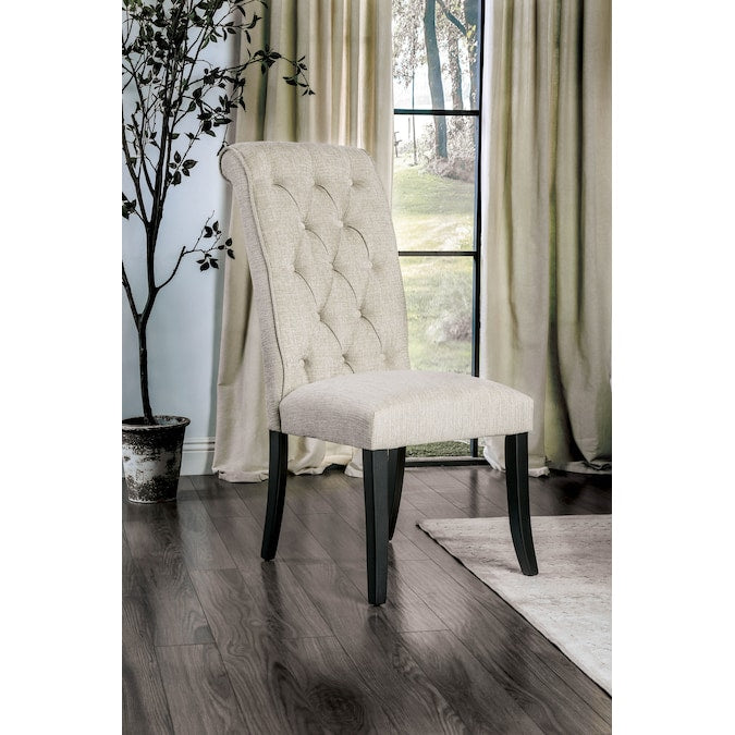 Marynda Transitional Button Tufted Side Chairs in Ivory (Set of 2)