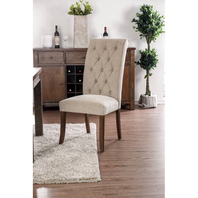 Marynda Transitional Button Tufted Side Chairs in Ivory (Set of 2)