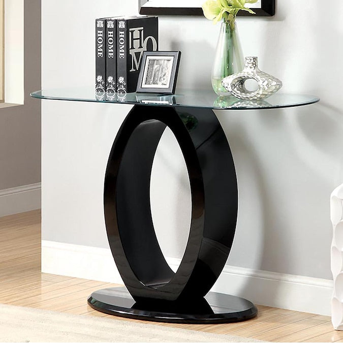 Lyndie Contemporary Glass Top Console Table in Black