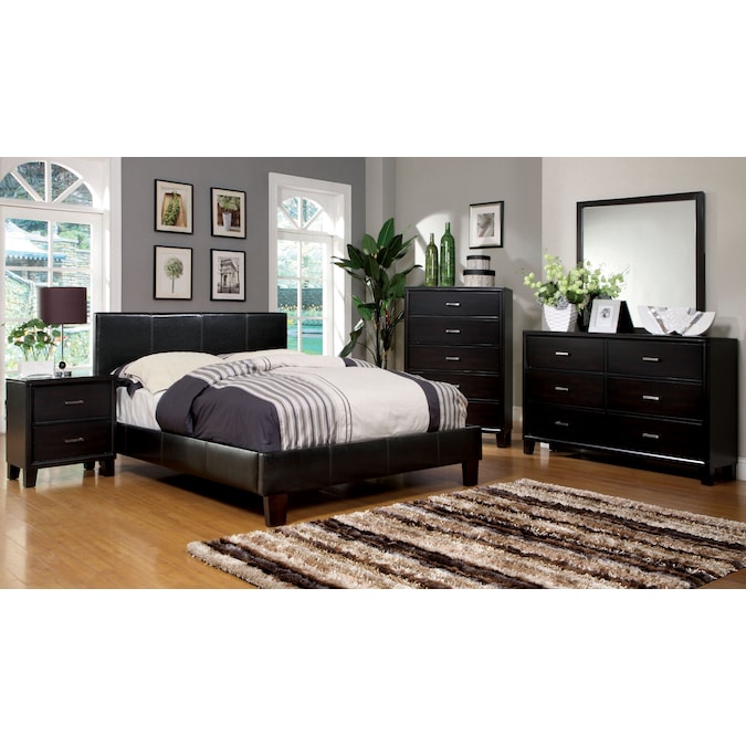 Ameena Contemporary Faux Leather Full Platform Bed in Espresso