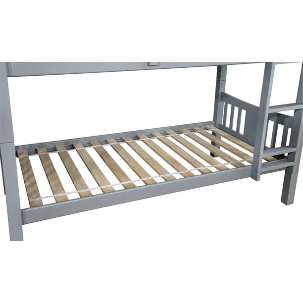 Khanjari Transitional Solid Wood Full over Full Bunk Bed in Gray